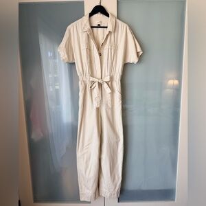 Universal Thread Cream Utility Button-Front Jumpsuit | Short Sleeve | Size 8